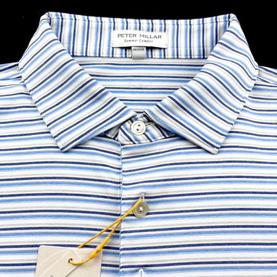 Peter Millar Crown Sport Summer Comfort Performance Striped Polo White Blue LRG