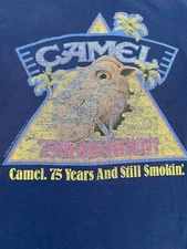 Vintage Smokin Joe Cigarette Camel Shirt Mens M Blue 75th Birthday 1988 N3