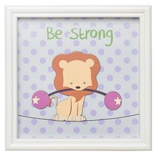 Be Strong, Lion with Weights White Framed Art 9.5" Square New Free Ship