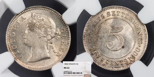 STRAITS SETTLEMENTS Victoria 1900 5 Cents NGC MS-62