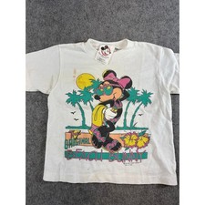 VINTAGE 70s Disney Minnie Mouse Shirt Kids 5-6 White Graphic Tee Beach Bunny USA