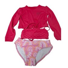New Art Class Girls Small 6/7 Pink Rainbow 3PC Bikini Cover Top Swim Suit Set