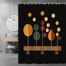 Mid Century Modern Abstract Shower Curtain Black Geometric Circles