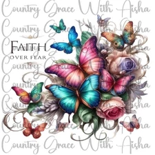 Sublimation Print Faith Butterfly Floral Ready To Press Paper Ink Heat Transfer