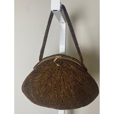 Vintage Antique Beaded Handbag Bronze Metallic Evening Bag Sunburst Kiss Lock
