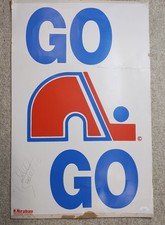 VINTAGE 1980's QUEBEC NORDIQUE MICHEL GOULET SIGNED OVERSIZE ADVERTISEMENT SIGN 