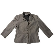 VTG Tahari Arthur S. Levine Blazer Grey Plaid Peplum Button Front Petite 10P