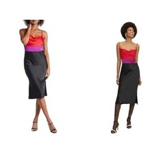 Express Satin Slip Dress Color Block Tier Midi Size XS Date, Party NWT $98
