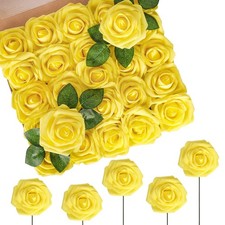 Artificial Flowers Yellow Roses 50 Pcs Fake Flowers Foam Roses Perfect for DI...