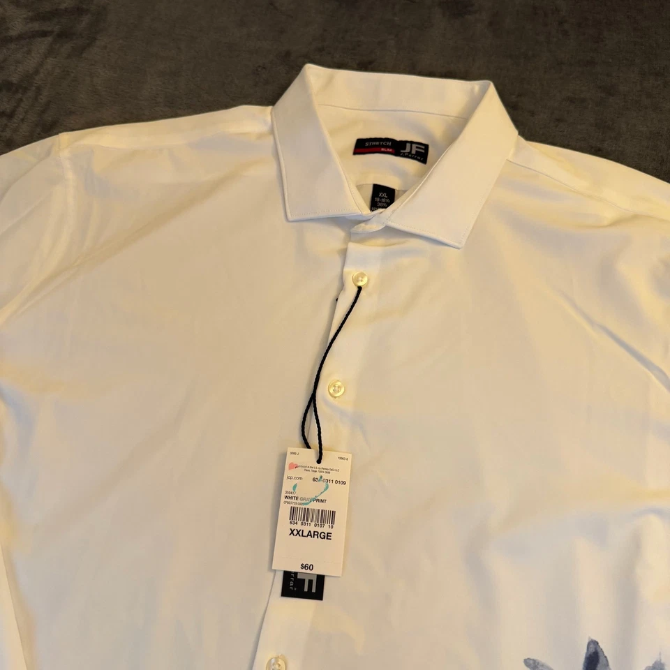 J Ferrar Slim White Gray Floral Stretch Dress Shirt Wrinkle Free Mens XXL NWT - Image 2 of 4