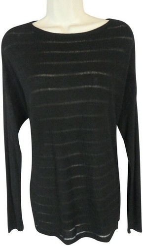 EILEEN FISHER Womens Black Striped Long Sleeve Crew Neck Tunic Top