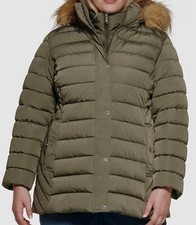  285 Tommy Hilfiger Green Faux-Fur Trim Hooded Puffer Coat Jacket Plus Size 1X