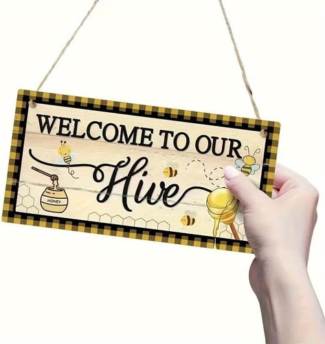 Bee-'Welcome to Our Hive' Poster Wood Sign Wall Decor 4x8 Inch - Picture 2 of 4