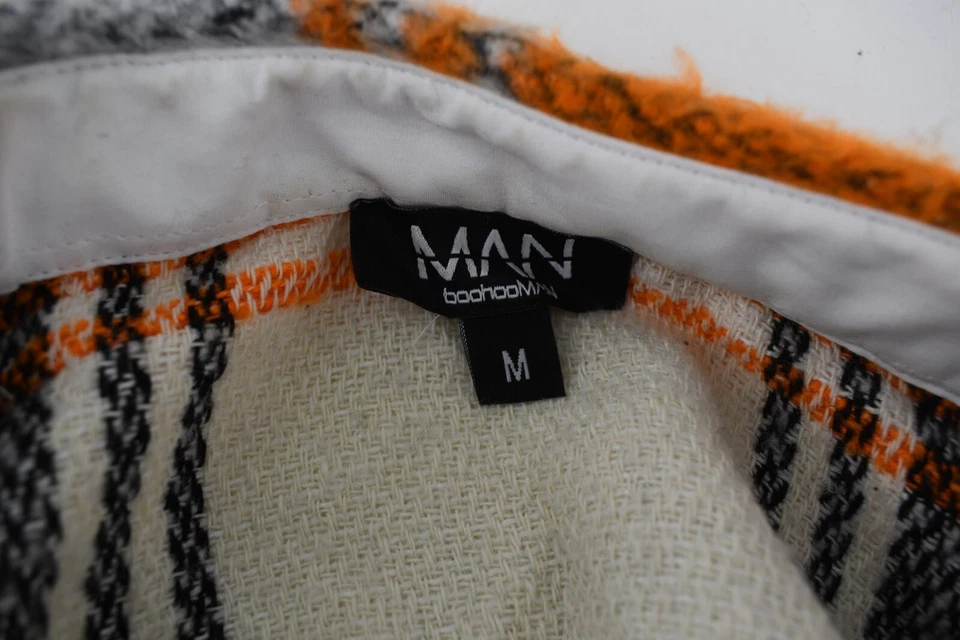 Cazadora borrosa a cuadros gris naranja Boohoo para hombre con botones talla M Foto 3 de 4