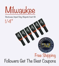 6 Pack Milwaukee SHOCKWAVE Impact Duty Insert Magnetic Nut Driver 1/4"