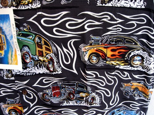 NEW REYN SPOONER BEAUTIFUL MONSTER DRAG RACE HOTRODS 100% RAYON CHARCOAL RARE L - Picture 3 of 12