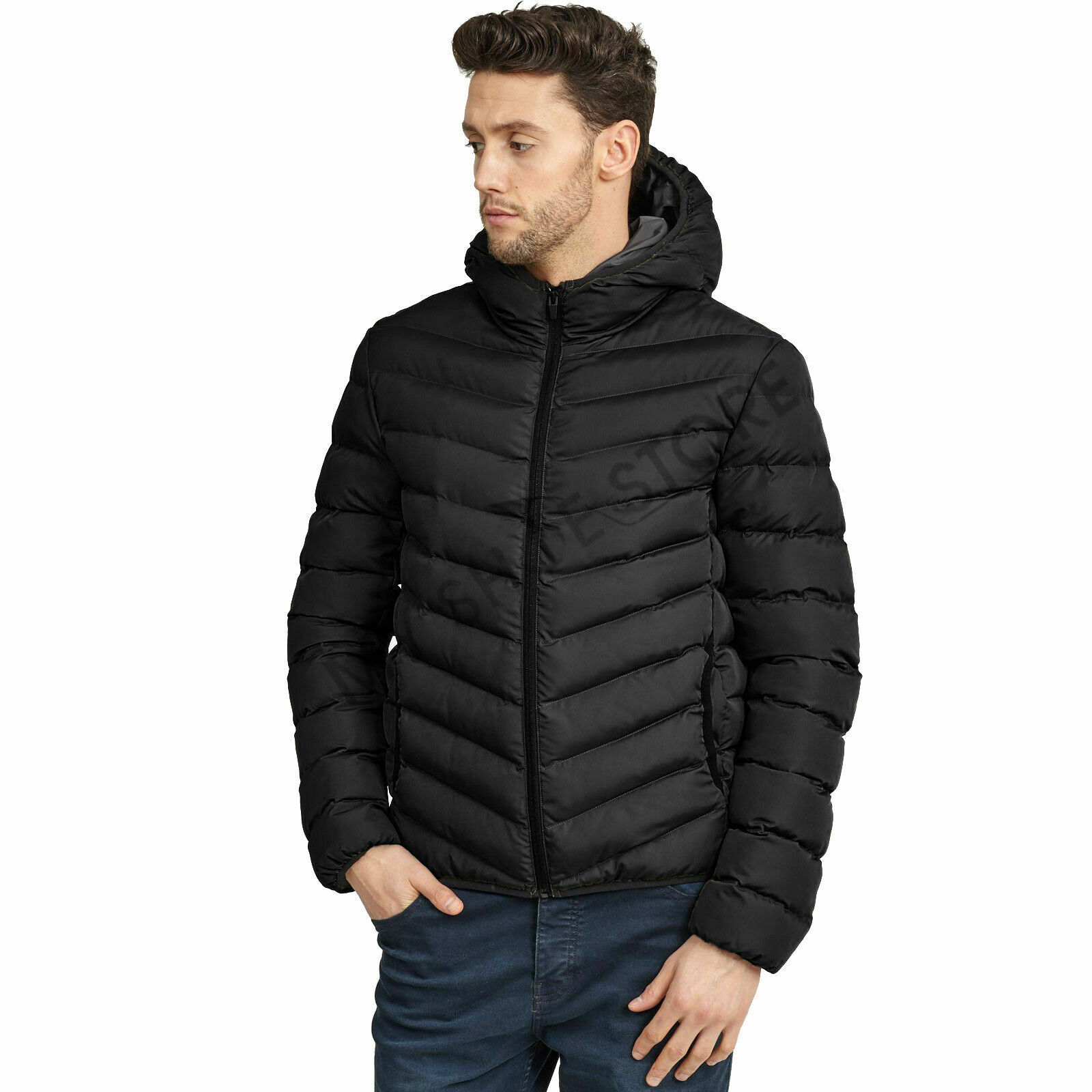 BRAVE SOUL MEN QUILTED HOODED JACKET PADDED BUBBLE PUFFER PUFFA WARM ...