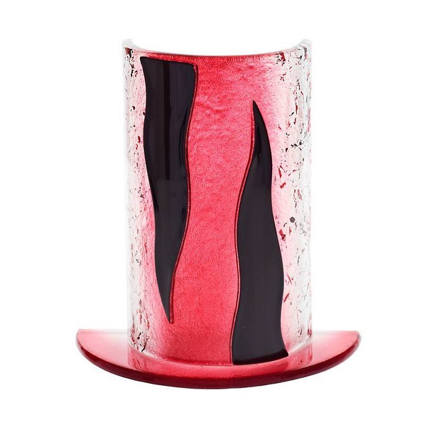 Windlicht Kerzenhalter Tischdeko Terrasse Fusing Glas 15Cm Weiß Rot Handmade-image
