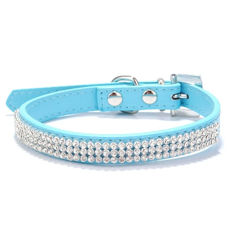 Collar de cuero con diamantes de imitación de diamante para perro cachorro gato gatito XS S M L Foto 4 de 4