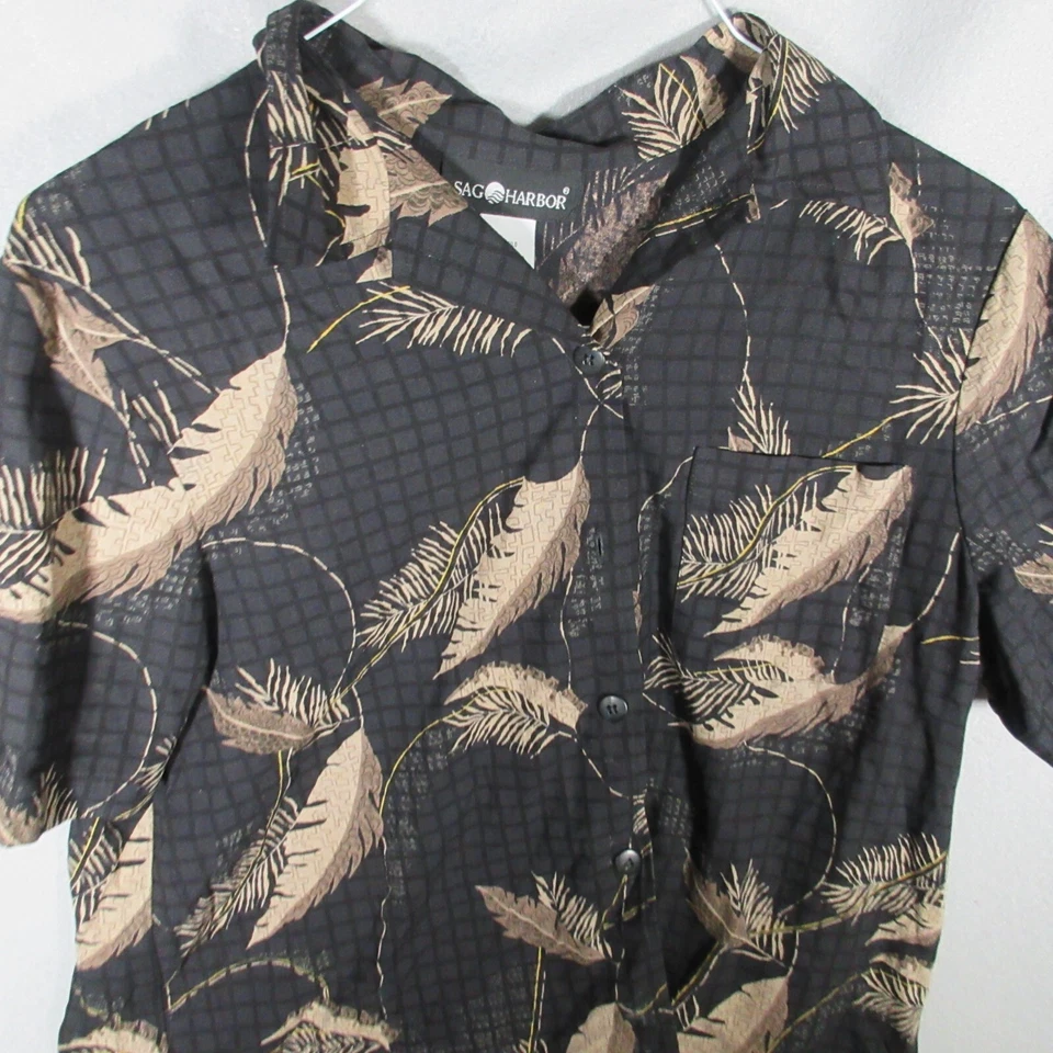 Camisa Sag Harbor Para Hombre Mediana Marrón Plumas Gráfico Seda Manga Corta  Foto 2 de 4