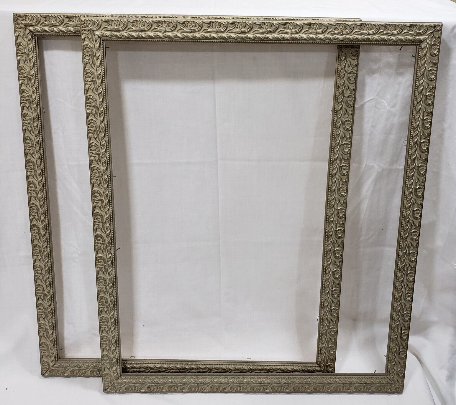 Vtg Picture Frames Matching Set 20x24 Gray Wood Ornate Carved Floral Lot of 2-image