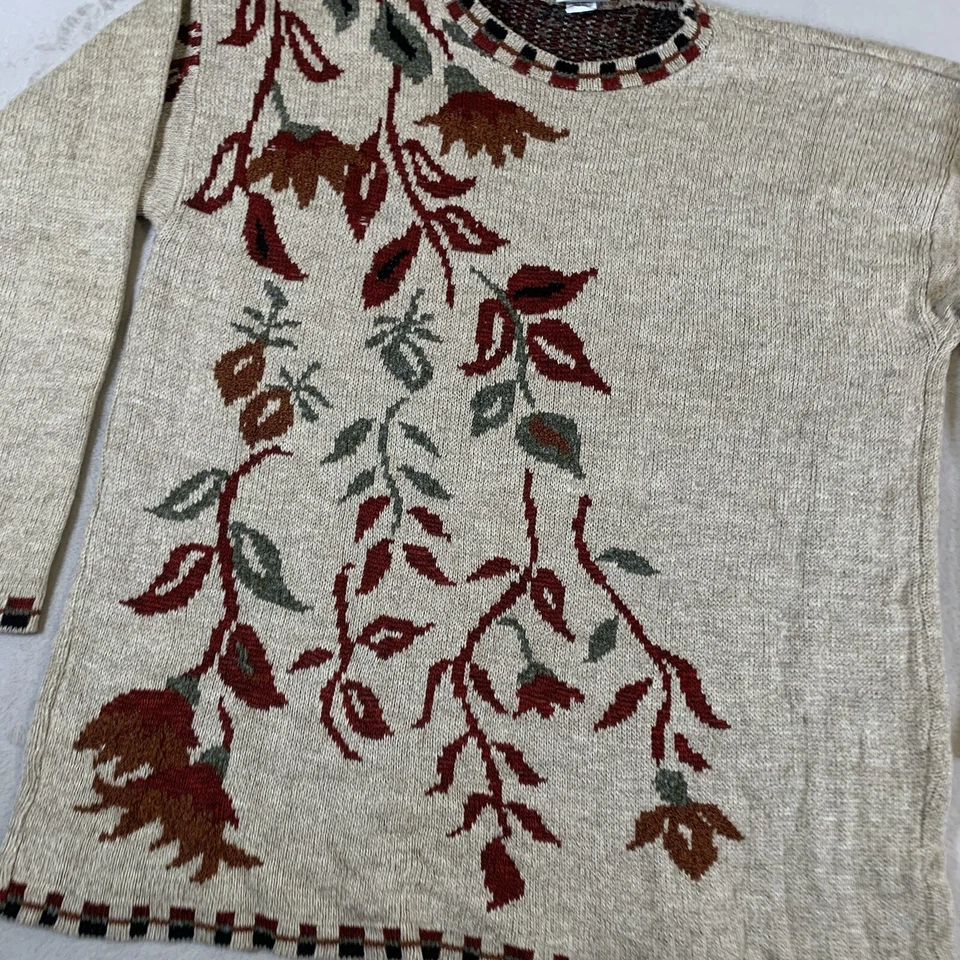 Suéter Elementos Clásicos De Colección Para Mujer Grande Beige Otoño Hojas Otoño Hecho en EE. UU. Foto 2 de 4