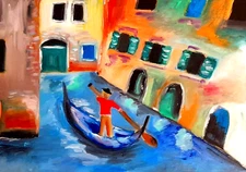 Venice Original Oil Painting Gondolier Art Italian Landscape Gondola Ride Art