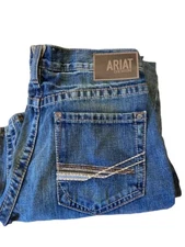 Ariat M4 Mens Jeans 32x34 bootcut relaxed Blue Embroidered