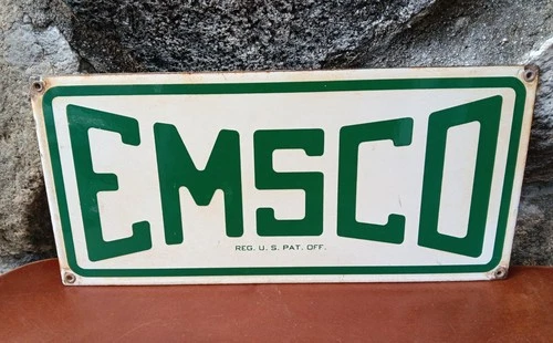 Vintage Sign Emsco Company Dallas Texas Porcelain Oilfield Pump Jack Pumper
