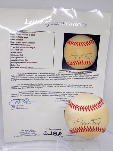 WILLIE MAYS HOF Signed Autograph NL Baseball Giants SWEET SPOT JSA 💎 LOA