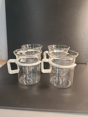 BODUM Bistro Glass Mug Set of 4 White Handle Coffee Espresso Tea Cup Picard