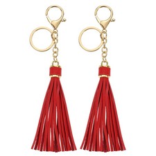 2Pcs Leather Keychain Tassels with Lobster Clasp Key Ring, Red