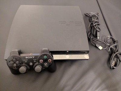PS3 Slim 120GB Cords, Console, OEM Sixasis PlayStation Controller Tested Working