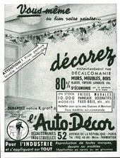 Publicité ancienne Auto-Décor issue de magazine 1954