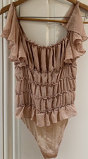 Free People Intimately Beige Solid Ruffle One-Piece Bodysuit Womens S