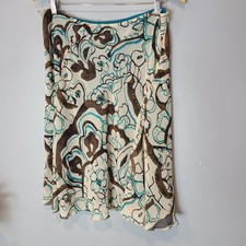 Vtg Y2K Abstract Floral Boho Cottage Midi Skirt Women 12 Fairy Grunge Brown 90s