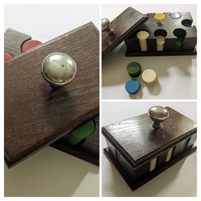 Vintage Tiddlywinks Spiel in Holz Spin-Top Box (oder, Pokerchips!)