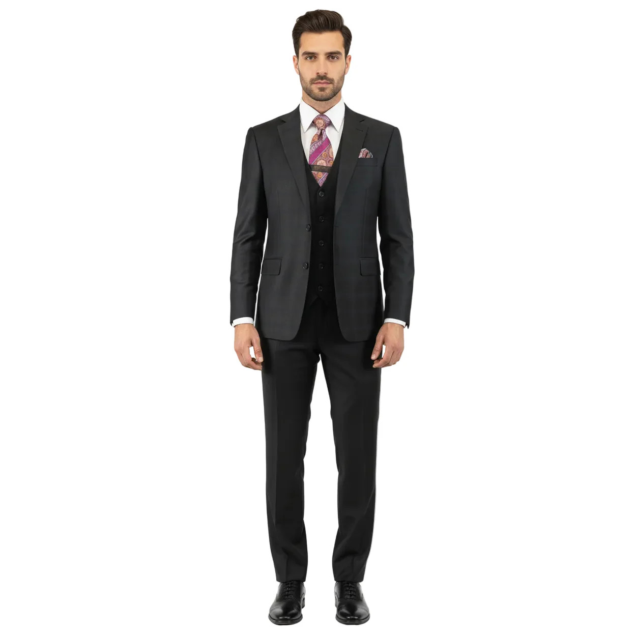 Men Suit BERLUSCONI Turkey 100 Italian Wool Super 180s 3pc Vested Ber41 Black 64490₽
