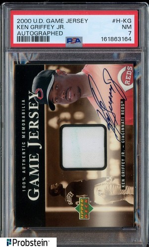 2000 UD Game Jersey Ken Griffey Jr Reds HOF GU Patch AUTO PSA 7 NM