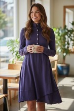 Title Nine Merino Wool Dress Periwinkle Purple Lightweight Ruffles Size M