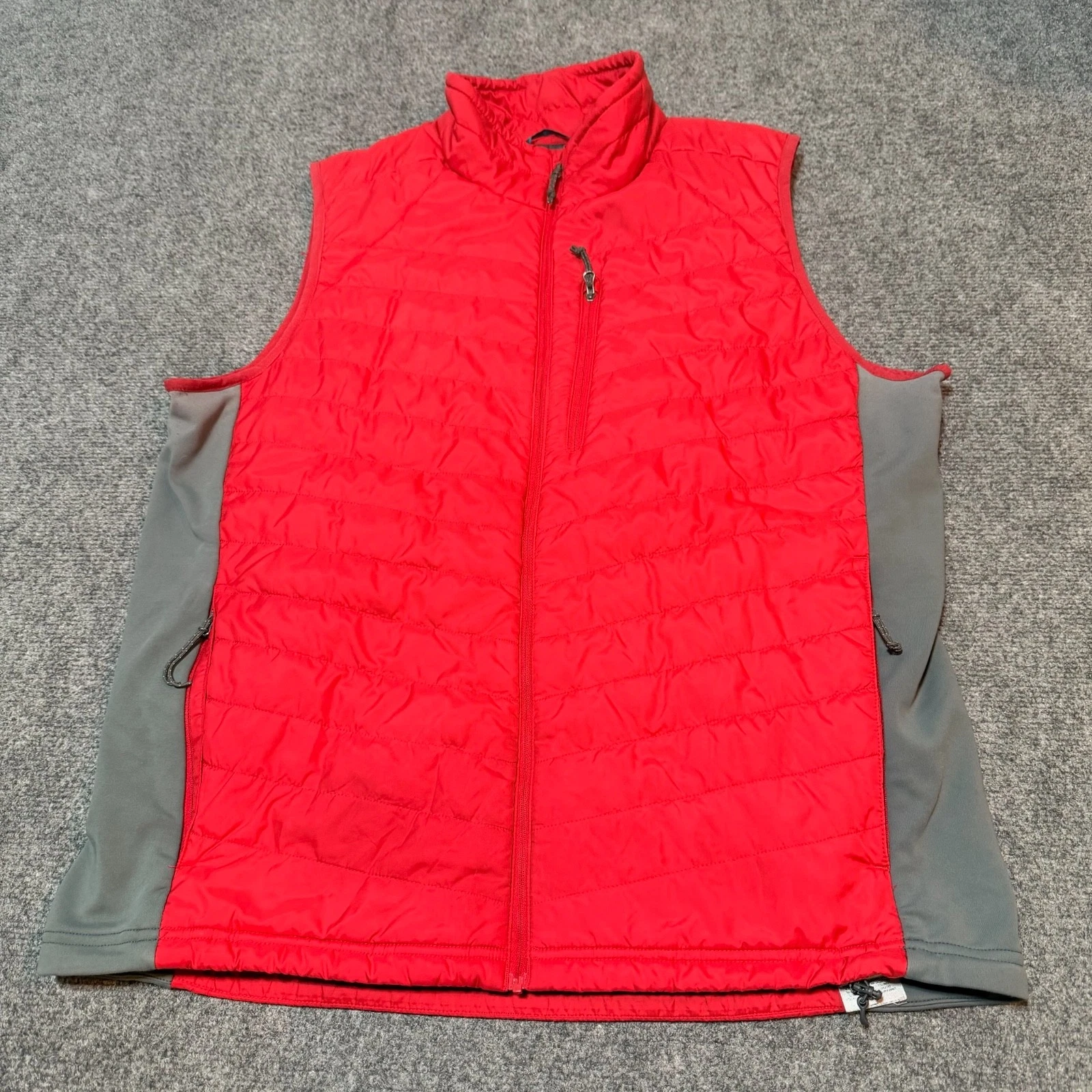 Columbia Vest Mens Large Red Grey Trim Mock Neck Full Zip Pockets Omni-Heat