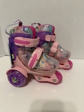 ZOOBLISS Kids' Roller Skates for Beginners Tri-Wheel Size XS Rainbow Unicorn New
