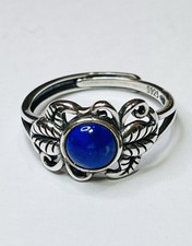 Vintage Style 925 Sterling Silver Natural Blue Lapis Lazuli Leaf Ring