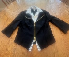 Joseph Ribkoff Black/ White Double Zipper Front Top Jacket Blazer Sz-8 Elegant