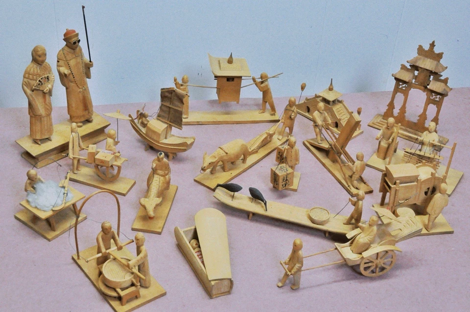 RARA colección de estatuillas de madera blanca de principios del siglo XX de Ningbo, China Foto 4 de 4