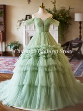 Vintage A-line Green Tulle Long Wedding Dresses Back Strap Strapless Formal