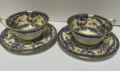 Royal Worcester Blue Cups And Saucers Set Of 2.