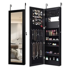 Wall-mounted Jewelry Storage Cabinet Door Hanging Jewelry Armoire w/ Full Mirror