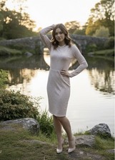 Ladies Dress Fine Floral Lace Stretch Size 8-10 UK Pink Blush