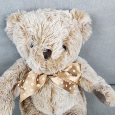 FAO Schwarz Teddy Bear 10" Plush Brown Tan w Polka Dot Bow